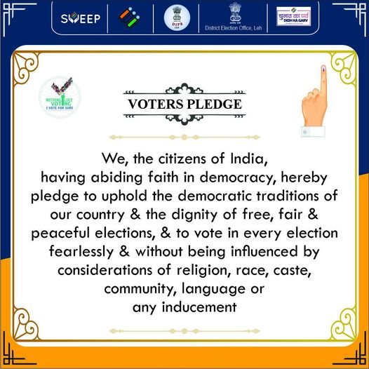 #IndianCitizens #Democracy #DemocraticTraditions #FreeFairElections #ElectionParticipation #ElectionPledge #Religion #Race #Caste #Community #Language #DemocraticValues