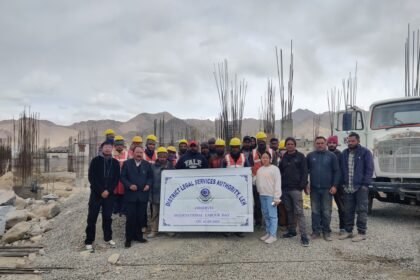 The District Legal Services Authority, Leh observed International Labour Day at Melongthang, Leh with the workers who are constructing the new District Court complex today on May 1.