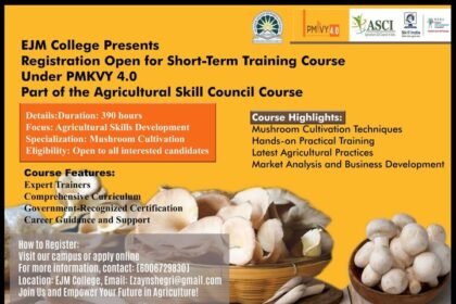 Eliezer Joldan Memorial College Leh, announces registration open for short term training course under PMKVY 4.0 part of Agriculture Skill council course.