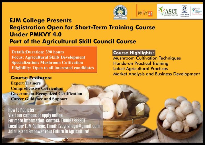 Eliezer Joldan Memorial College Leh, announces registration open for short term training course under PMKVY 4.0 part of Agriculture Skill council course.