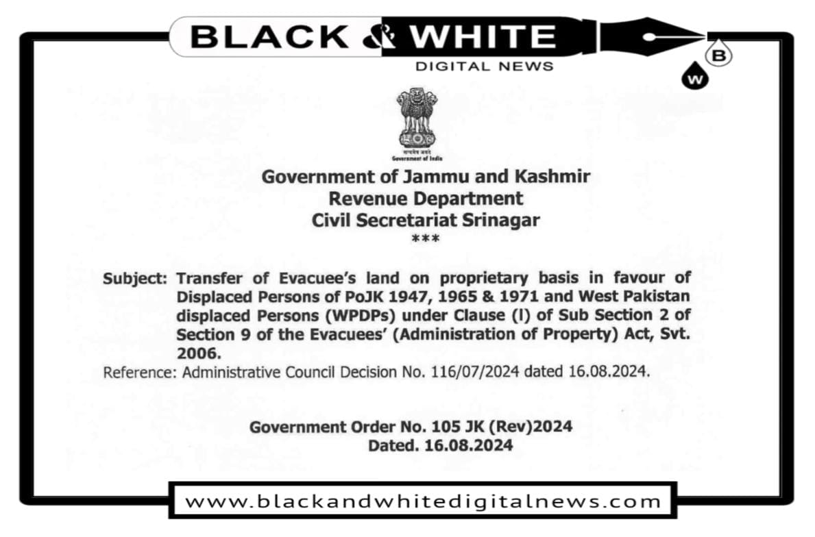 Jammu & Kashmir Government Sanctions Transfer of Evacuee Land to Displaced Persons of PoJK and West Pakistan Displaced Persons Section 254 C Controversy: Government Faces Criticism Over Ban on Land Transactions