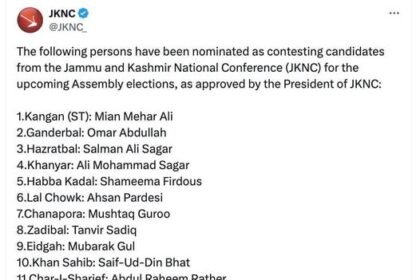 Jammu and Kashmir National Conference (JKNC) Announces 32 Candidates for Upcoming Assembly Elections: Omar Abdullah to Contest from Ganderbal, Tanvir Sadiq from Zadibal