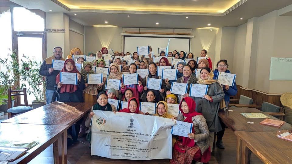 Leh, December 14, 2024: Three-day EDP training for Women Entrepreneur in Food Catering business were provided to 50 SHG members of LRLM were provided at Hotel Mountain Vibes leh ,