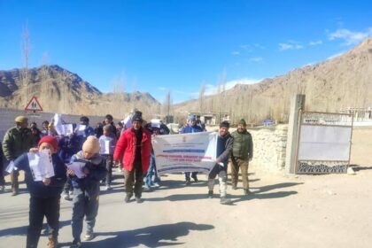 A road safety awareness walk and program were held today at Sub-Division Likir to observe National Road Safety Awareness Month 2025.