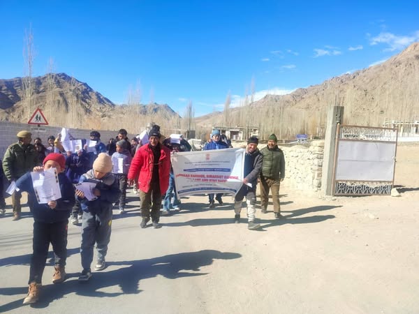 A road safety awareness walk and program were held today at Sub-Division Likir to observe National Road Safety Awareness Month 2025.