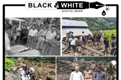 Fury of the Skies: Cloudburst Devastates Kishtwar, Claims 38 Lives. ||Black & White Digital News|| ||Tejveer Singh August 14, 2025|| In a chilling reminder of nature’s unpredictable might, tragedy engulfed Chashoti village in Jammu & Kashmir’s Kishtwar district this afternoon as a monstrous cloudburst unleashed a torrent of water, triggering a flash flood that claimed at least 38 lives including two Central Industrial Security Force officers and left 100 others injured. Eyewitnesses describe a scene of chaos and fear as muddy waters swept through Chashoti village, the very gateway to the Machail Mata Yatra, engulfing homes and scattering people in moments. “Bodies are still being recovered and there are fears the death toll could climb further,” cautioned an official from the police control room, highlighting the scale of devastation gripping the valley. Amid rising panic, the Army joined forces with first responders, braving perilous conditions to rescue stranded villagers. Heart-wrenching visuals punctuated the rescue children led to safety atop makeshift rafts, families clinging to hope as their homes vanished beneath the deluge. Leadership Responds: Deputy Commissioner Kishtwar, Pankaj Sharma, confirmed the magnitude: “A flash flood has occurred at Chashoti area in Kishtwar, which is the starting point of the Machail Mata Yatra. Rescue Operations have been started.” India’s Prime Minister Narendra Modi voiced his sorrow on X, underscoring commitment and compassion: “My thoughts and prayers are with all those affected by the cloudburst and flooding in Kishtwar, Jammu and Kashmir. The situation is being monitored closely. Rescue and relief operations are underway. Every possible assistance will be provided to those in need.” Chief Minister Omar Abdullah conveyed his condolences and swiftly acted to honor the victims and their families. The ceremonies marking Independence Day have been pared down morning cultural events canceled, and the evening “At Home” tea party shelved: “In light of the tragedy caused by the cloudburst in Kishtwar I have taken the decision to cancel the ‘At Home tea party tomorrow evening. We have also decided not to go ahead with the cultural events during the morning Independence Day celebrations. The formal events speech, march past, etc., will go ahead as planned,” the chief minister announced on X. As rescue teams comb the wreckage, a village, a district, and a nation unite in shock and mourning. The tragedy has cast a long shadow over planned festivities, turning a moment of celebration into one of solemn remembrance for all those lost and affected. Yet, amidst the grim numbers and shaken communities, stories are already emerging of valor, resilience, and hope, reminders that even in the darkest hours, the human spirit endures.