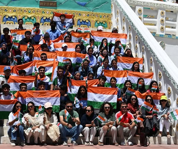 Leh August 13 ,2025: The NCC unit in collaboration with the NSS Unit of the Eliezer Joldan Memorial College organized HAR Ghar Tiranga Program on 13th August 2025.