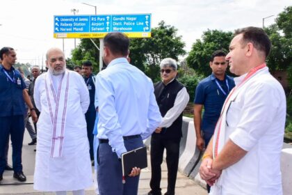 Amit Shah Visits Jammu’s Tawi Bridge, Bikram Chowk To Assess Flood Damage
