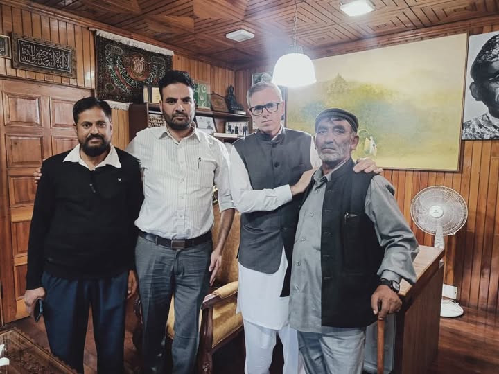 Chief Minister Omar Abdullah met with father of MLA Doda Mehraj Malik alongwith the other youth leaders led by NC Leader from chenab valley Alyas Banihali at Srinagar and assured them all possible help in revocation of PSA against Mehraj Malik