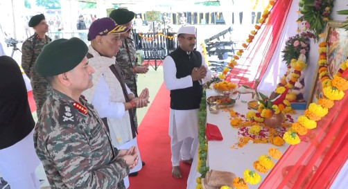 Rajnath Singh Performs Shastra Puja In Bhuj, Warns Pakistan Against Misadventures In Sir Creek