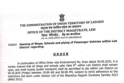 Opening of Shops, Schools and plying of Passenger Vehicles within Leh District- regarding. ORDER