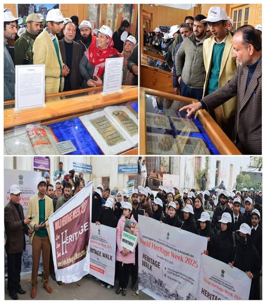 Divisional Commissioner Anshul Garg inaugurated a World Heritage Week Exhibition of archival records and rare manuscripts at Shergarhi Complex, Srinagar, and flagged off a Heritage Walk to SPS Museum.