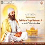 Tributes to Sri Guru Tegh Bahadur Ji on his 350th Martyrdom Day. Guru Ji was the embodiment of sacrifice,
