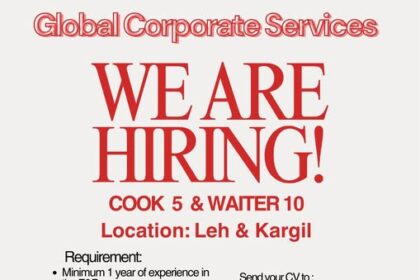 Global Corporate Services invites skilled Cooks and Waiters to join us in Leh & Kargil.