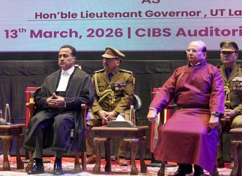 Shri Vinai Kumar Saxena sworn in as the 4th Lieutenant Governor of the Union Territory of Ladakh at the CIBS Auditorium in Leh.