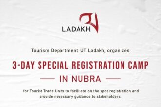 The Tourism Department, UT Ladakh, is organizing a 3-day Special Registration Camp in Nubra from 15–17 April 2026 at the SDM Office, Diskit.