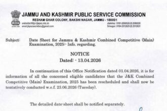 Jammu and Kashmir Combined Competitive (Main) Examination,2025 has been rescheduled.