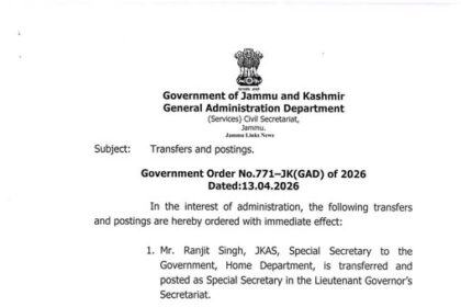 Transfer and postings vide government Order 771-JK (GAD) of 2026