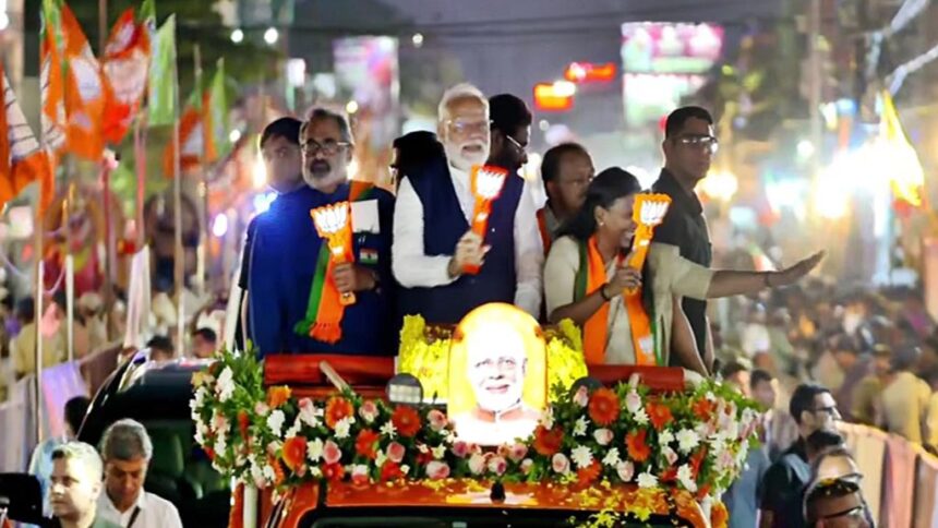 PM Modi’s Roadshow Draws Massive Crowds In Thiruvananthapuram