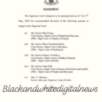 The Supreme Court Collegium has recommended five names to the Centre for appointment as judges of the Supreme Court of India.