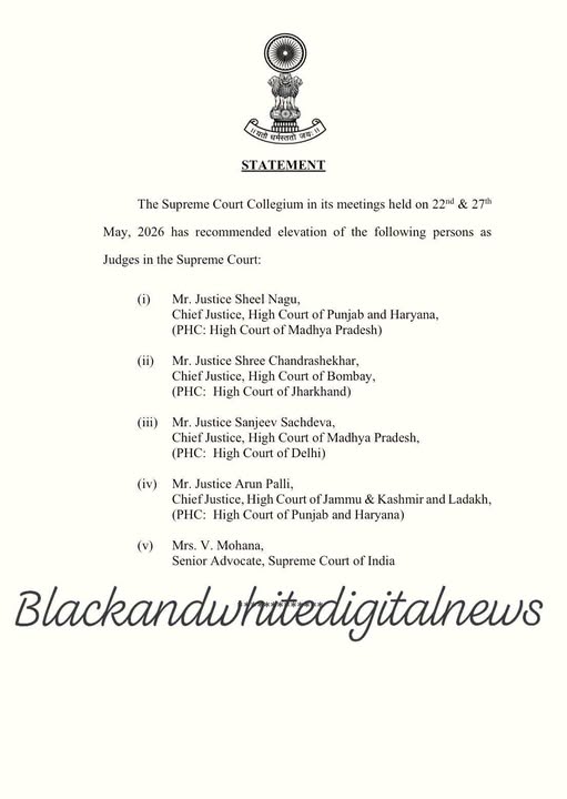 The Supreme Court Collegium has recommended five names to the Centre for appointment as judges of the Supreme Court of India.