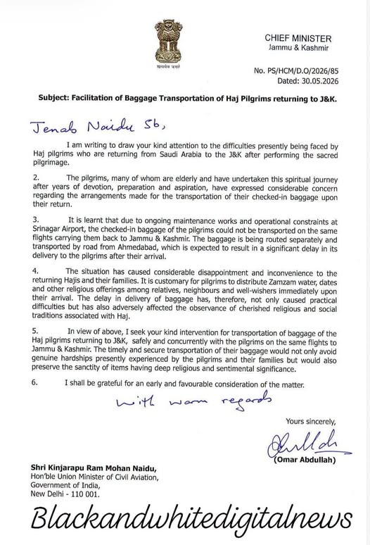 J&K UT || CM Omar Abdullah has written to Union Civil Aviation Minister Ram Mohan Naidu (@RamMNK),