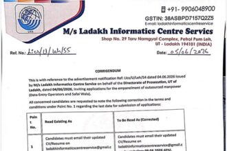 This is with reference to the advertisement issued by M/s Ladakh Informatics Centre Service on behalf of the Directorate of Prosecution, UT of Ladakh, dated 04/06/2026,