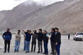 DC Nubra Inspects 220 KV Diskit-Phyang Transmission Line at T-morh and Tsati, Nubra.