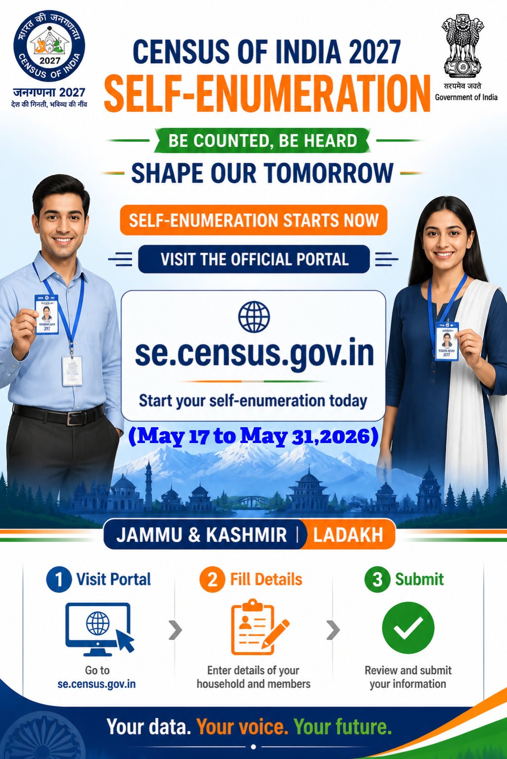 Around 7 Lakh Households in J&K Complete Self-Enumeration for Census 2027