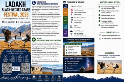 Ladakh Black-necked Crane Festival 2026, scheduled to be held from August 10 to 14 at Leh, Tso Kar and Hanle.