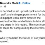 Prime Minister Narendra Modi announced that the government will establish fast-track courts to ensure speedy trials and strict punishment for those involved.