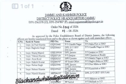 Jammu District: Transfers and Postings of Station House Officers (SHOs)