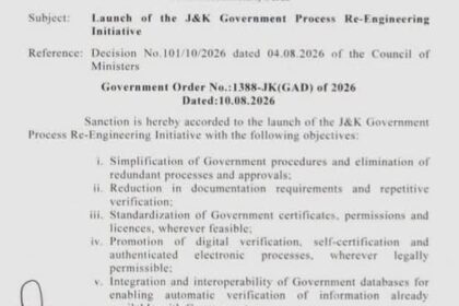 J&K Government Launches Major Process Re-Engineering Initiative to Cut Red Tape, Reduce Paperwork and Strengthen Accountability