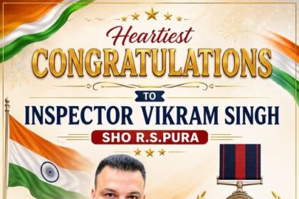 Inspector Vikram Singh Bandral has been honoured with the prestigious President’s Police Medal on the eve of India’s 80th Independence Day 2026,