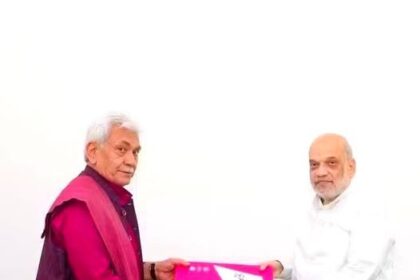 Lt Governor Manoj Sinha meets HM Amit Shah; Presents Nasha Mukt J&K Campaign Coffee Table Book