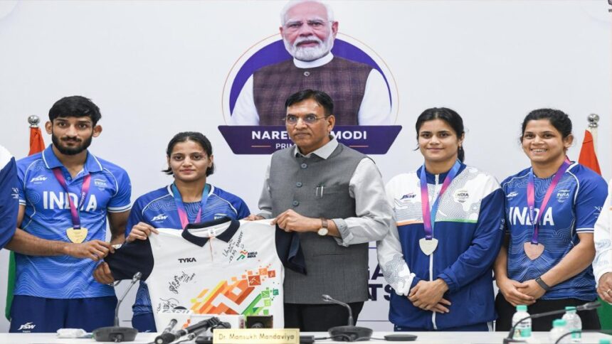 Sports Minister Mandaviya Felicitates CWG 2026 Medallists, Urges Athletes To Mentor Future Champions