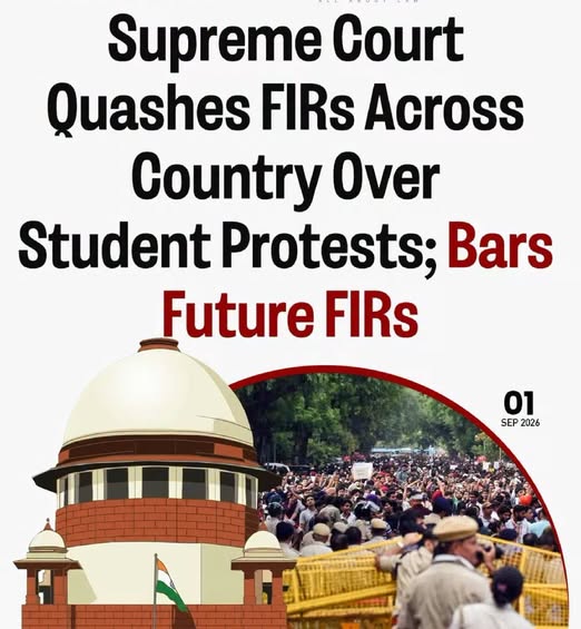 The Supreme Court today ordered that the FIRs registered across the country, in any State or Union Territory, over the student protests held between July 20 to July 25, should not be pursued or investigated and must be treated as closed for all intents and purposes.