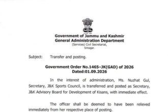 Nuzhat Gul Transferred from J&K Sports Council