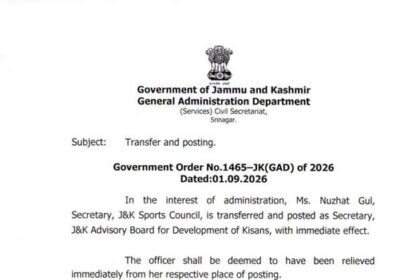 Nuzhat Gul Transferred from J&K Sports Council
