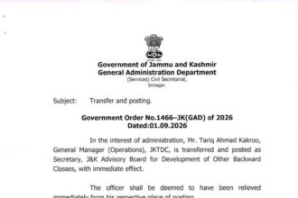Kakroo posted as Secretary J&K Advisory Board for Welfare of OBCs