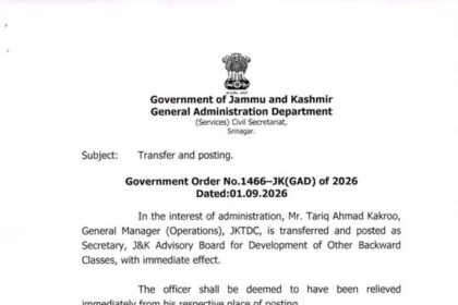 Kakroo posted as Secretary J&K Advisory Board for Welfare of OBCs