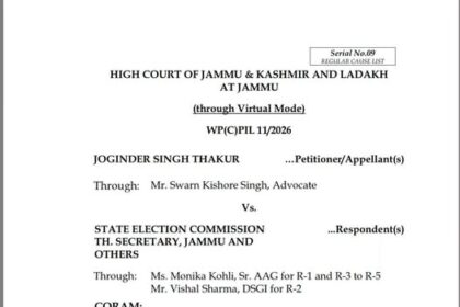The Hon’ble High Court of Jammu & Kashmir and Ladakh at Jammu, on 02.09.2026, issued notice in WP(C)PIL No. 11/2026 filed by Adv. Joginder Singh Thakur seeking a direction to hold overdue three-tier Panchayati Raj elections (Village Panchayats, Block Development Councils and District Development Councils) across the UT of J&K.