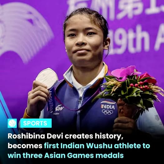 Roshibina Devi created history on Tuesday (September 22) at the 2026 Asian Games as she secured a medal after reaching the semi-final of the Women's 60 KG category in Wushu at the Aichi Budokan.