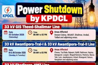 Power Shutdown Alert KPDCL has announced scheduled power shutdowns on October 3, 4 and 6, 2026, affecting several areas of Srinagar, Ganderbal and Pulwama/Tral due to maintenance work on 33 kV lines.